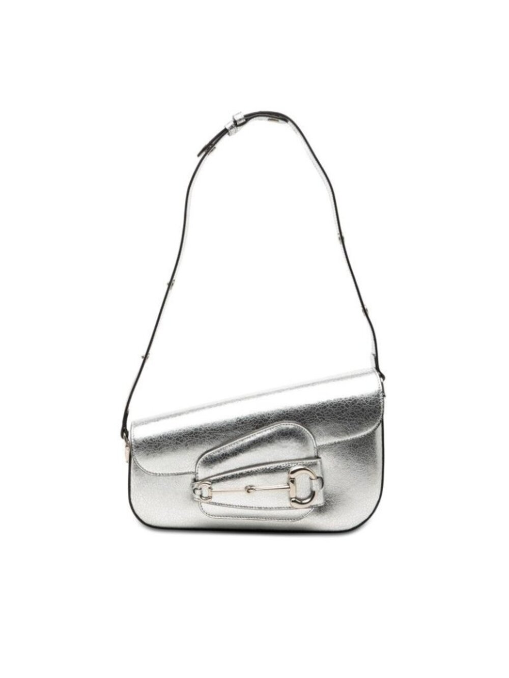Gucci Horsebit Shoulder Bag Silver Leather